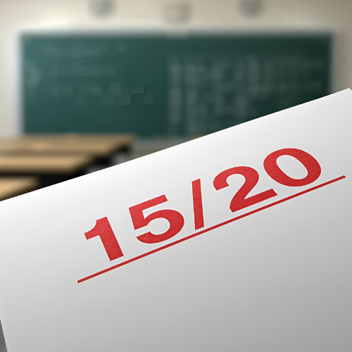 Illustration dun 1520 écrit en rouge sur une copie → symbolise lEe progrès grâce à GMS15 LY SERVICESTutorat scolaire  Former  Soutenir